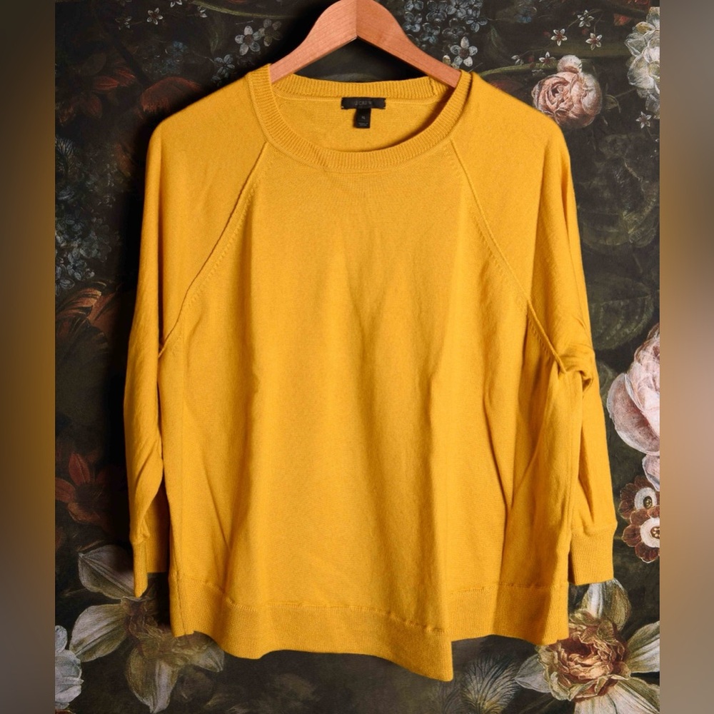 J. Crew merino wool sweater with tulip hem and 3/4 sleeves, Marigold size XL